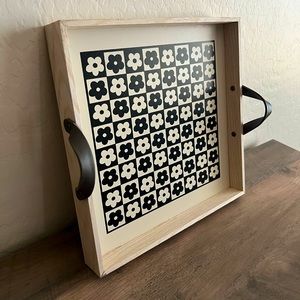 Target Bullseyes Playground Wooden Flower Print Tray with Handles Black & White